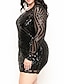 cheap Plus Size Dresses-Women&#039;s Plus Size Solid Color Sheath Dress Sequins Round Neck Long Sleeve Party Sexy Prom Dress Fall Spring Club Short Mini Dress Dress