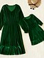 cheap Family Look Sets-Mommy and Me Velvet Dresses Daily Solid Color Ruched Green Wine Midi Long Sleeve Elegant Matching Outfits / Fall