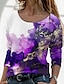 cheap T-Shirts-Women&#039;s Graphic Patterned Daily Weekend Abstract Painting Long Sleeve T shirt Tee Round Neck Print Basic Essential Tops Green Blue Purple S / 3D Print