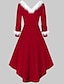 billige Uformelle kjoler-Dame Knelang kjole Kjole med A-linje Rød 3/4 ermer pluss høy lav Helfarge V-hals Høst Vinter Elegant Fritid Sexy 2021 S M L XL XXL