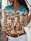 economico Blusa-Per donna Blusa Camicia Marrone Pulsante Stampa Animali Giraffa Giornaliero Fine settimana Manica lunga Colletto Essenziale Standard S