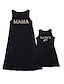 cheap New Arrivals-Mommy and Me Cotton Dresses Daily Leopard Letter Print Black Knee-length Sleeveless Tank Dress Cute Matching Outfits / Summer / Long