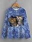 preiswerte T-Shirts &amp; Blusen für Mädchen-Kinder Katze 3D-Druck T-Shirt T-Shirt Langarm blau grau Tierdruck Schule Alltag aktiv 4-12 Jahre / Herbst