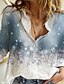 baratos Tops &amp; Blouses-Mulheres Blusa Camisa Social Gráfico Floco de Neve Colarinho de Camisa Botão Imprimir Casual Roupa de rua Blusas Cinzento