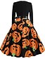 cheap Party Dresses-Women&#039;s Halloween Knee Length Dress A Line Dress Blue Purple Orange Pumpkin Bat Skulls Long Sleeve Patchwork Bow Print Print Round Neck Fall Hot Vintage 2021 Slim S M L XL XXL