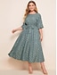 cheap Plus Size Dresses-Women&#039;s Plus Size Solid Color Holiday Dress Bow Crew Neck Half Sleeve Elegant Casual Fall Spring Daily Date Maxi long Dress Dress
