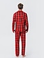 preiswerte Familien-Look-Sets-Familie Pyjamas Baumwolle Plaid Heim Dunkelrot Langarm Urlaub Passende Outfits