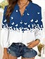 cheap Tops &amp; Blouses-Women&#039;s Blouse Shirt Butterfly Butterfly Color Block Standing Collar Button Print Basic Tops Blue Blushing Pink Black / 3D Print