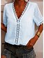 baratos Tops &amp; Blouses-Mulheres Casual Diário Manga Curta Blusa Camisa Social Decote V Transparente Guarnição do laço Básico Blusas Solto Verde Branco Preto S