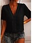 abordables Tops &amp; Blouses-Mujer Casual Diario Manga Corta Blusa Camisa Escote en Pico Transparente Ajuste de encaje Básico Tops Corte Ancho Verde Trébol Blanco Negro S