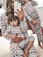 abordables Ensembles de look familial-Famille Pyjamas Cerf Imprimer Blanche manche longue Tenues maman et moi Actif Tenues assorties