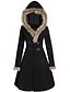 cheap Coats &amp; Trench Coats-Women&#039;s Winter Coat Coat Hoodie Jacket Halloween Fall Winter Long Coat Regular Fit Warm Casual Jacket Long Sleeve Solid Color Fur Trim Black Wine