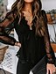 cheap Tops &amp; Blouses-Women&#039;s Tunic Solid Colored Daily Long Sleeve Tunic Blouse Eyelet top V Neck White Black S