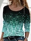cheap T-Shirts-Women&#039;s Graphic Patterned Sparkly Color Block Daily Weekend Abstract Painting Long Sleeve T shirt Tee Round Neck Print Basic Essential Tops Green Blue Purple S / 3D Print