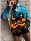 billige Hættetrøjer &amp; sweatshirts-Dame 3D Græskar Hattetrøje Sweatshirt Frontlomme Trykt mønster 3D-udskrivning Halloween Sport Gade Halloween Hættetrøjer Sweatshirts Blå