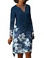 cheap Casual Dresses-Women&#039;s Knee Length Dress A Line Dress Blue Long Sleeve Print Floral V Neck Fall Winter Casual 2022 S M L XL XXL 3XL