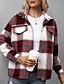 cheap Coats &amp; Trench Coats-Women&#039;s Jacket Fall Winter Street Daily Regular Coat Warm Breathable Regular Fit Casual St. Patrick&#039;s Day Jacket Long Sleeve Patchwork Plaid / Check Green Wine Navy Blue