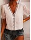 cheap Tops &amp; Blouses-Women&#039;s Casual Daily Short Sleeve Blouse Shirt V Neck See Through Lace Trims Basic Essential Tops Loose Green White Black S