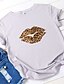 billige T-shirts-Dame T-shirt Leopard Rund hals Trykt mønster Basale Toppe 100 % bomuld Gul Vin Grøn