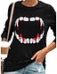 cheap Tops &amp; Blouses-Women&#039;s Halloween Weekend T shirt Tee Abstract Painting Long Sleeve Graphic Round Neck Print Basic Halloween Tops Green Black Blue S
