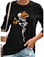 cheap Tops &amp; Blouses-Women&#039;s Halloween T shirt Painting Long Sleeve Skull Pumpkin Round Neck Print Basic Halloween Tops Regular Fit Blue Wine Gray