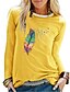 preiswerte T-shirts-Damen T Shirt Tier Feder Schwarz Weiß Gelb Bedruckt Langarm Täglich Wochenende Basic Rundhalsausschnitt Regular Fit Herbst Winter