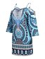 abordables Vestidos casuales-Mujer Mini vestido Azul Piscina Manga 3/4 Verano Primavera Ahuecado Escote Cuadrado 2023 S M L XL XXL
