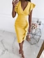 cheap Party Dresses-Women&#039;s Party Dress Sheath Dress Yellow Red Apricot Black Sleeveless Ruched Ruffle Pure Color V Neck Spring Summer Party Christmas Stylish Elegant Sexy 2022 Slim S M L XL XXL / Wedding Guest