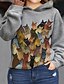 cheap Plus Size Tops-Women&#039;s Plus Size Tops Hoodie Sweatshirt Cat Graphic Animal Print V Neck Long Sleeve Fall Winter Streetwear Gray Big Size L XL XXL 3XL