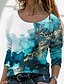 billige T-shirts-Dame Grafisk Daglig Weekend Abstrakt Maleri Langærmet T-shirt Rund hals Trykt mønster Basale Toppe Grøn Blå Lilla S / 3D-udskrivning
