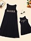 cheap New Arrivals-Mommy and Me Cotton Dresses Daily Leopard Letter Print Black Knee-length Sleeveless Tank Dress Cute Matching Outfits / Summer / Long