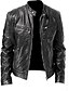 cheap Best Sellers-Men&#039;s Faux Leather Jacket Street Casual Daily Thermal Warm Windproof Rain Waterproof Stand Collar Zipper Vintage Fashion Cool Jacket Outerwear Solid Color Pocket Zipper Black black Brown brown / Fall