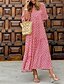 abordables Robes Décontracté-Femme robe longue Robe casual Robe Évasée Rouge Violet Floral Manches 3/4 Automne Imprimer Décontractées Col V 2022 S M L XL XXL