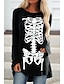 cheap T-Shirts-Women&#039;s Halloween T shirt Painting Long Sleeve Skull Round Neck Print Basic Halloween Tops Regular Fit Black / 3D Print