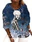 cheap Plus Size Tops-Women&#039;s Plus Size Tops Hoodie Sweatshirt Floral Graphic Skull Print V Neck Long Sleeve Fall Winter Streetwear Halloween Blue Big Size XL XXL 3XL 4XL 5XL / Regular Fit / Going out