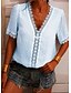 cheap Tops &amp; Blouses-Women&#039;s Casual Daily Short Sleeve Blouse Shirt V Neck See Through Lace Trims Basic Essential Tops Loose Green White Black S