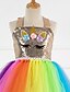 cheap Girls&#039; Dresses-Kids Little Dress Girls&#039; Rainbow Patchwork Sequins Lace up Patchwork Colorful Blue Gold Knee-length Sleeveless Cute Dresses Summer Regular Fit 3-10 Years