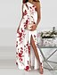 billige Kjoler til nytårsaften-kvinders sorte kjole gallakjole formel festkjole gyngekjole lang kjole maxikjole rød hvid ærmeløs blomstret splitudskåret tryk forår en skulder