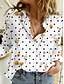 cheap Tops &amp; Blouses-Women&#039;s Blouse Shirt Floral Theme Floral Polka Dot Shirt Collar Button Print Basic Tops White
