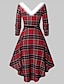 cheap Plus Size Dresses-Women&#039;s Plus Size Plaid A Line Dress Print V Neck Long Sleeve Casual Vintage Fall Winter Daily Going out Knee Length Dress Dress