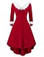 preiswerte Casual Kleider-Damen Knielanges Kleid A Linie Kleid Rote 3/4 Ärmel plus hoch niedrig Volltonfarbe V-Ausschnitt Herbst Winter Elegant Alltag Sexy 2021 S M L XL XXL