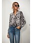 cheap Tops &amp; Blouses-Women&#039;s Blouse Shirt Long Sleeve Snake Print V Neck Print Casual Streetwear Tops Regular Fit Chiffon Gray Khaki