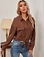 cheap Tops &amp; Blouses-Women&#039;s Blouse Shirt Long Sleeve Plain Shirt Collar Lace up Button Casual Streetwear Tops Regular Fit Brown