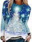 cheap T-Shirts-Women&#039;s Graphic Patterned Snowflake Christmas Tree Weekend Floral Painting Long Sleeve T shirt Tee Round Neck Print Basic Essential Tops Regular Fit Blue S / 3D Print