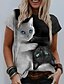 baratos T-shirts-Camiseta feminina gokomo 61d com estampa de gato em volta do pescoço túnica casual solta blusa camisa top roupas