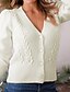 cheap Cardigans-Women&#039;s Cardigan Sweater Jumper Cable Knit Knitted Thin Cropped V Neck Solid Color Daily Stylish Fall White Pink S M L / Long Sleeve / Regular Fit