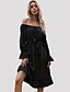 cheap Casual Dresses-LITB Basic Women&#039;s Off Shouler Midi Dress A Line Long Sleeves Tight Cuff Bodycon Ruched Bottom Solid Color Partywear