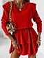 cheap Casual Dresses-Women&#039;s Party Dress Sheath Dress Mini Dress Army Green Red Brown Pure Color Long Sleeve Fall Spring Ruffle Elegant Crew Neck Winter Dress Fall Dress 2022 S M L XL XXL 3XL