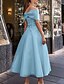 preiswerte Silvester Kleider-Damen Midikleid A Linie Kleid Blau Rosa Kurzarm Gerüscht Gitter Volltonfarbe V-Ausschnitt Schulterfrei Herbst Winter Party heiß Elegant Ballkleider 2022 S M L XL / Party Kleid