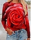 billige T-shirts-Dame Blomstret 3D Ferie Weekend Blomster Tema Maleri Langærmet T-shirt Rund hals Trykt mønster Basale Toppe Blå Gul Rød S / 3D-udskrivning